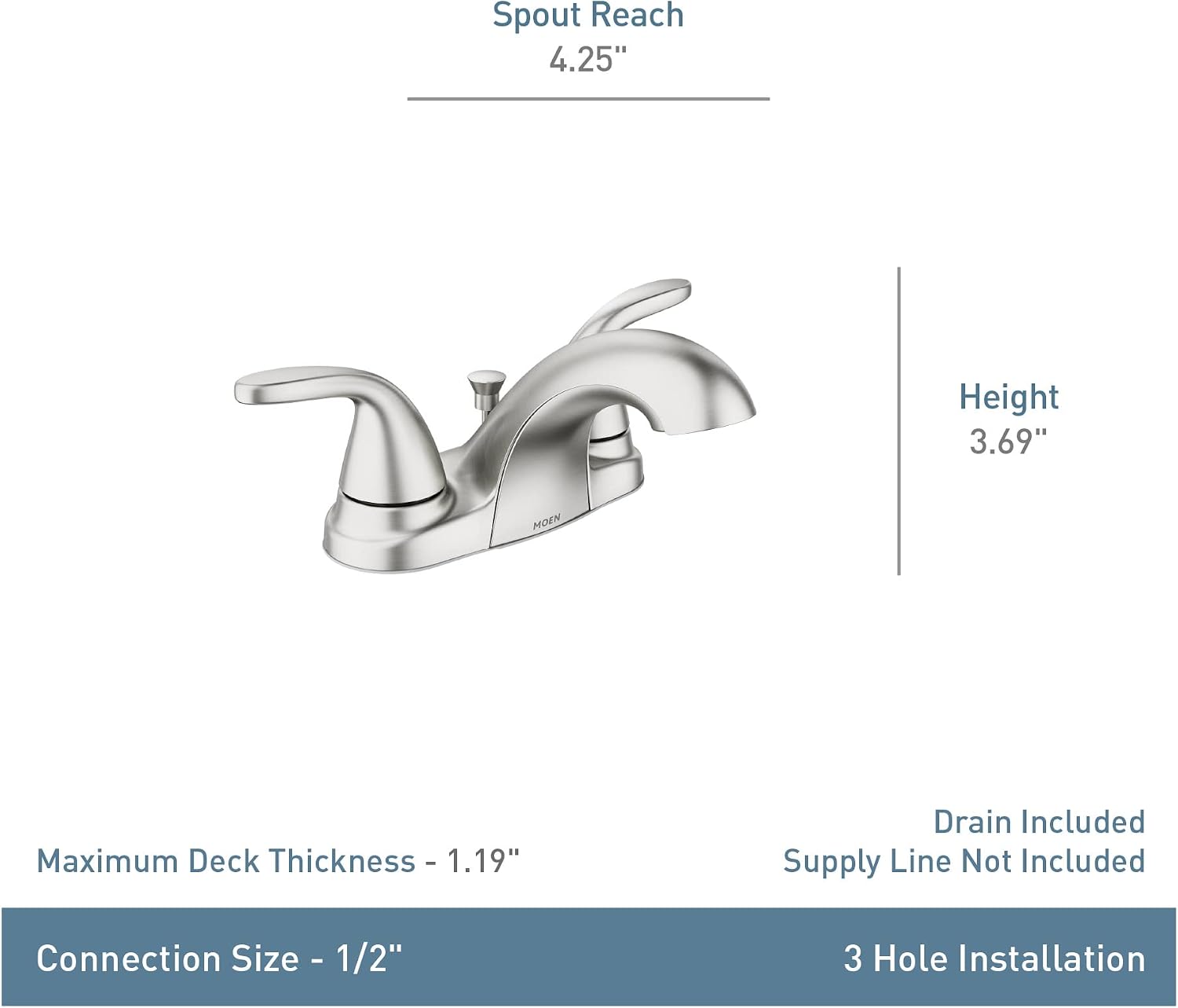 Moen 84603 Adler Chrome Two Handle Bathroom Faucet 4 in. Centerset 2