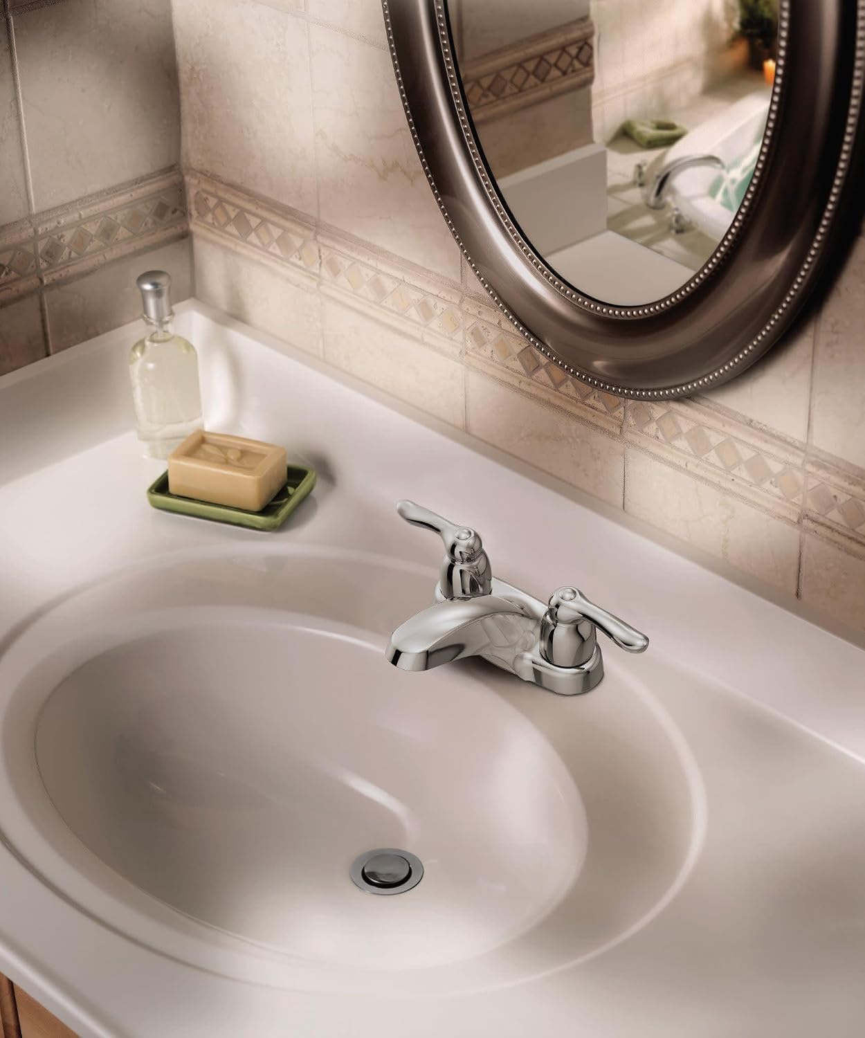 Moen Chateau Chrome Two-Handle Low Arc Bathroom Faucet, 4925