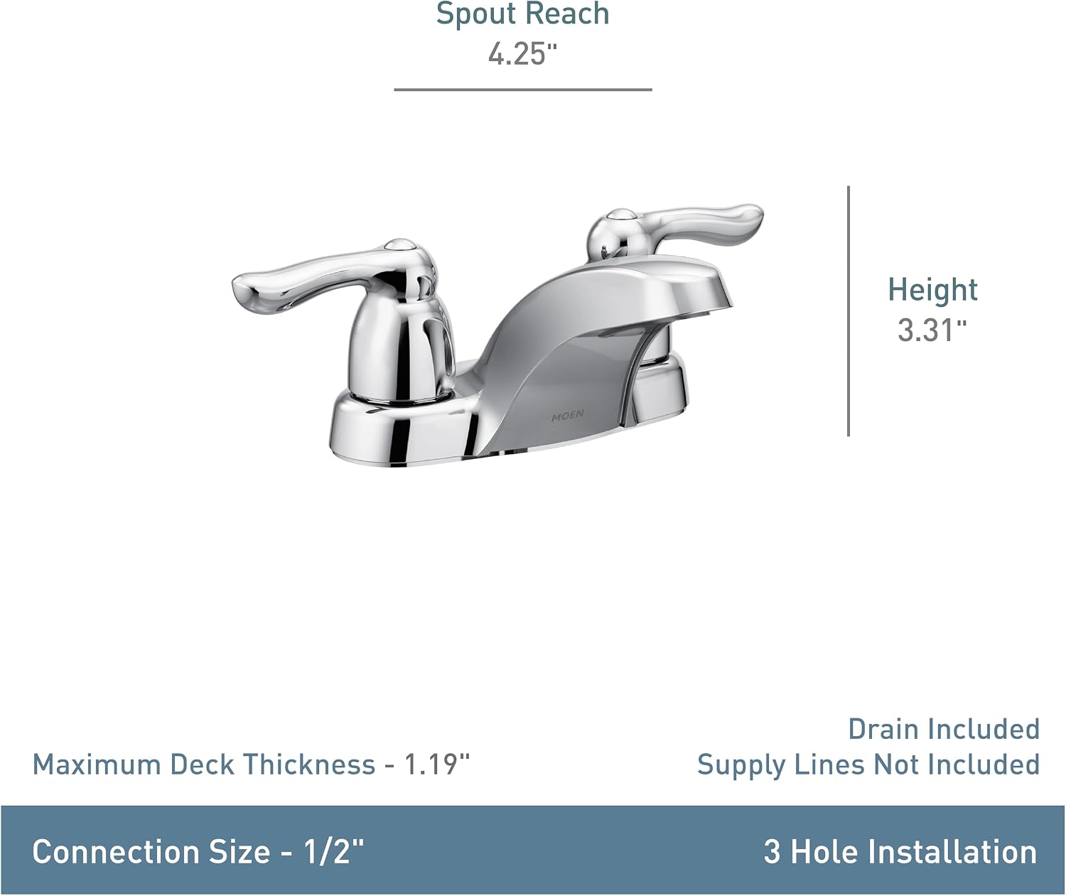 Moen Chateau Chrome Two-Handle Low Arc Bathroom Faucet, 4925