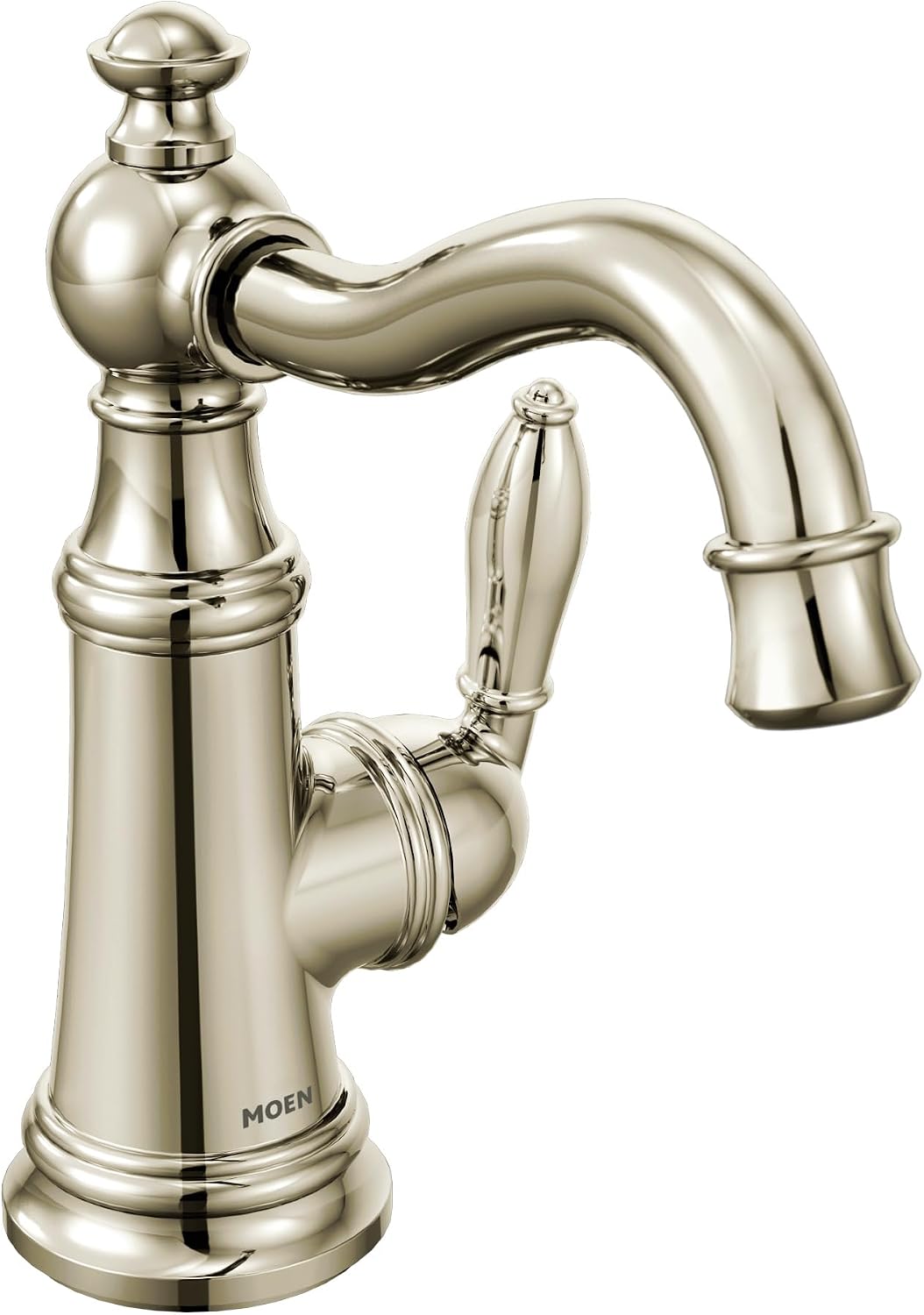 Moen Polished Nickel Weymouth One-Handle Single Hole Traditional Bathroom Sink Faucet with Drain Assembly, S42107NL