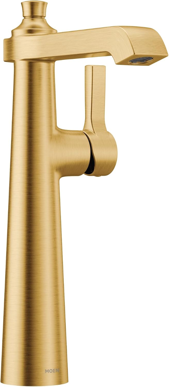 Moen S6982BG Flara One-Handle Single Hole Vessel Sink Bathroom Faucet, Brushed Gold