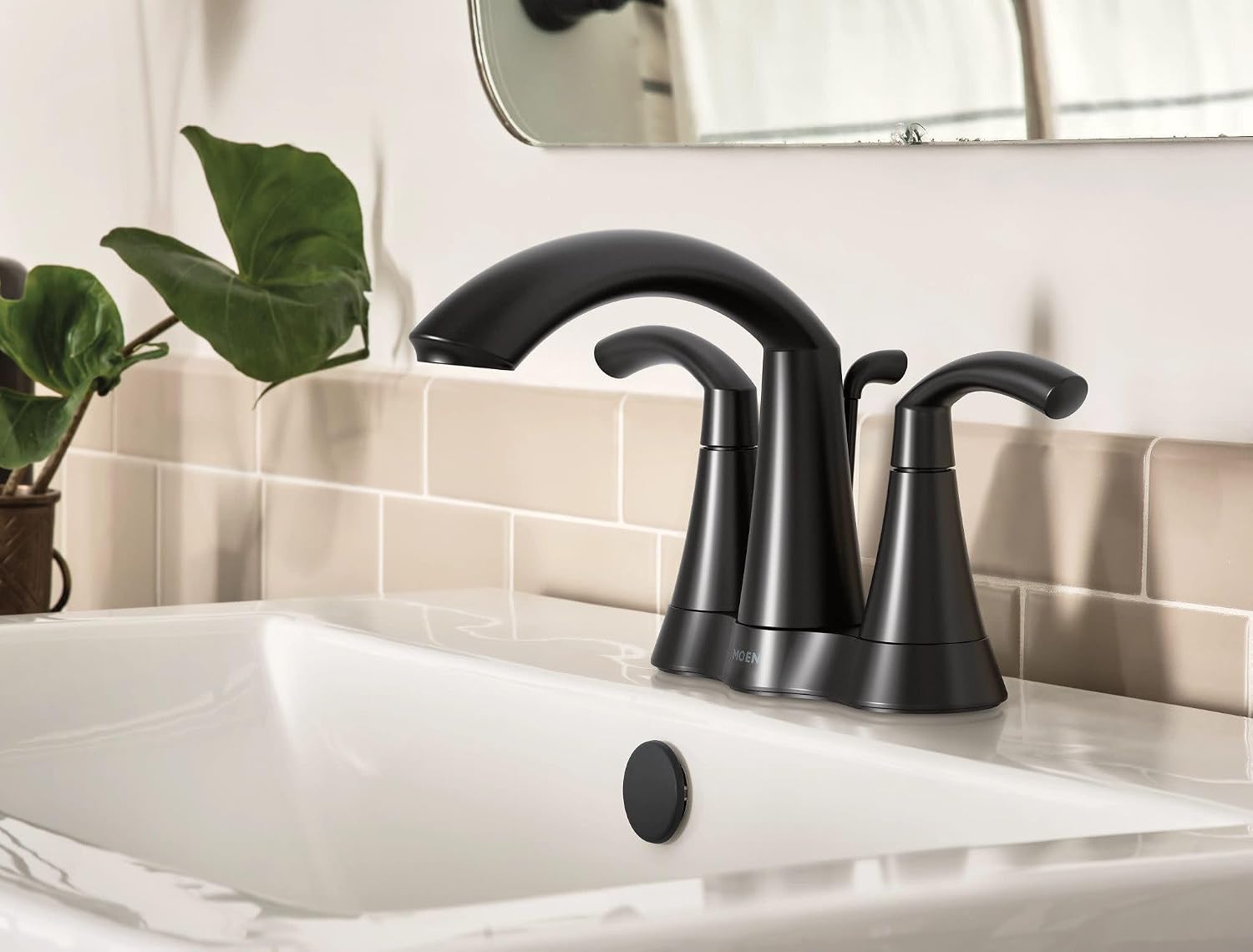 Moen 6172BL Glyde Two-Handle High Arc Centerset Bathroom Faucet, Matte Black