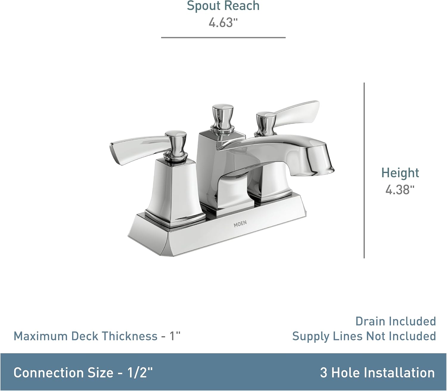 Moen WS84922 Two-Handle Low Arc Bathroom Faucet, Chrome