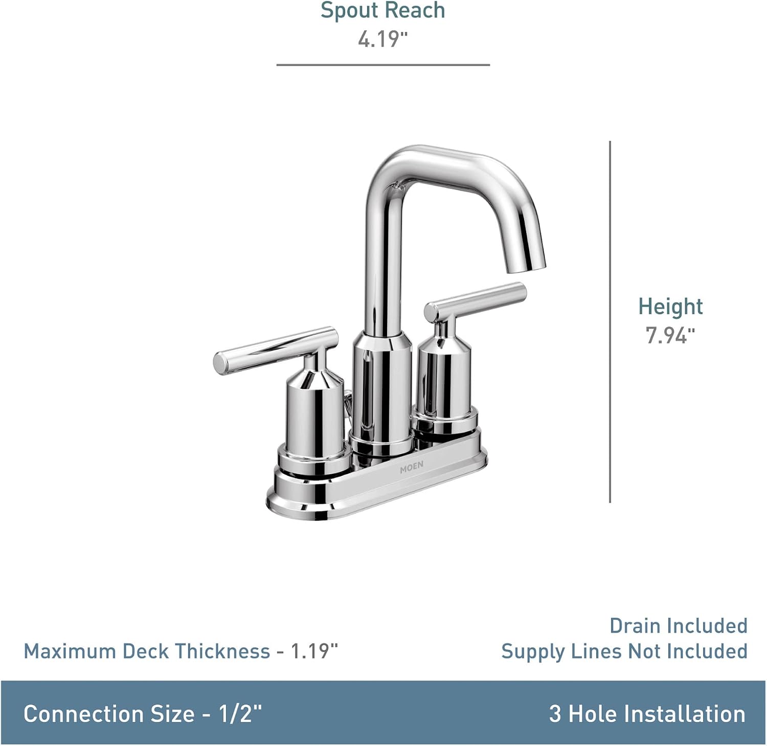 Moen WS84228 Two-Handle High Arc Bathroom Faucet, Chrome