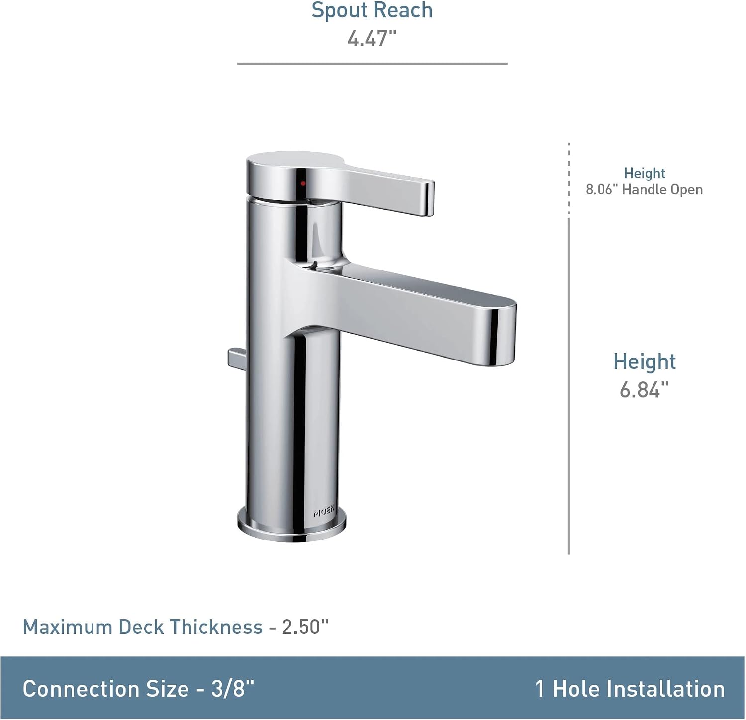 Moen Vichy Chrome One-Handle Single Hole Modern Bathroom Faucet, 6710