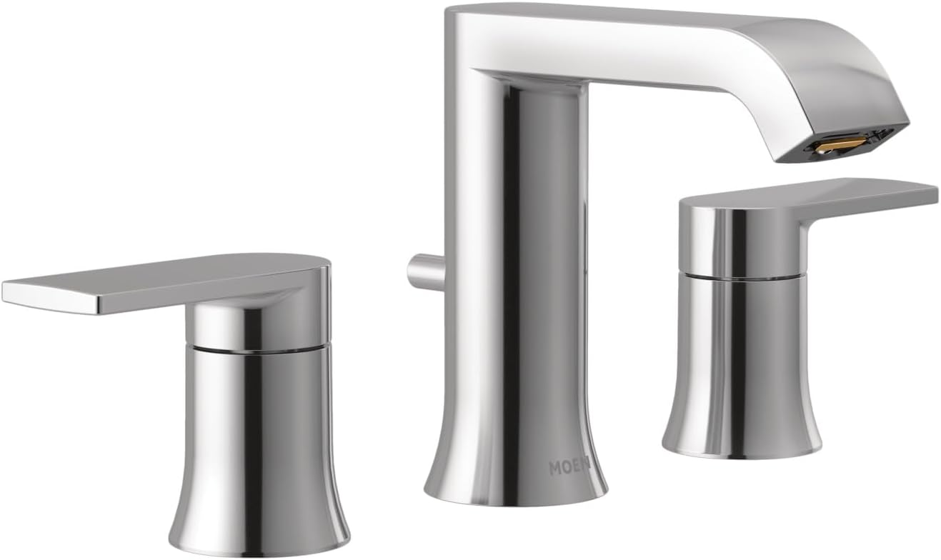 Moen Genta Chrome Two-Handle Widespread Modern Bathroom Faucet with Drain Assembly, Bathroom Sink Faucet 3-Hole Application (Valve Required), T6708