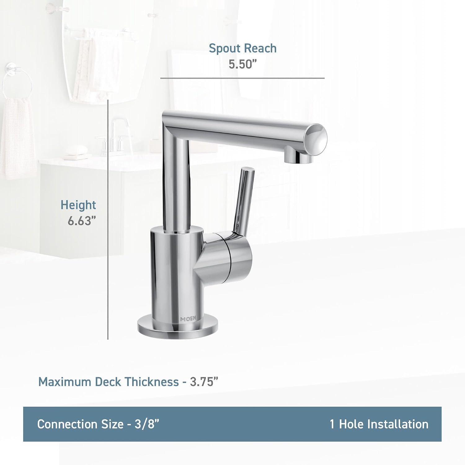Moen S43001 Arris One-Handle Single Hole Modern Bathroom Faucet, Chrome