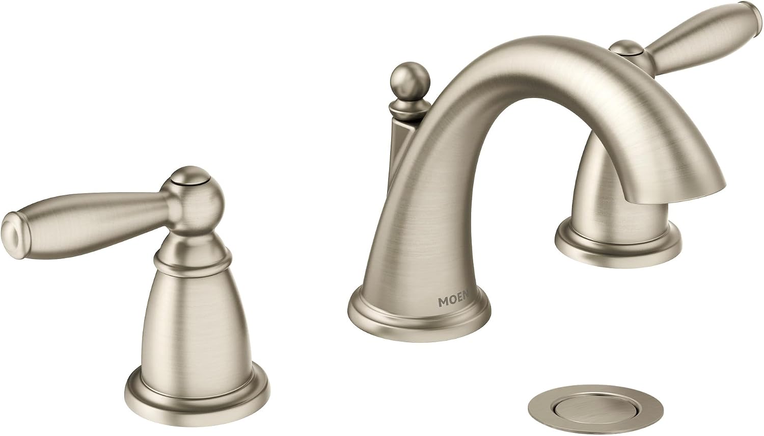 Moen Brandtford Brushed Nickel Two-Handle High Arc Widespread Bathroom Sink Faucet for 3-Hole Setups with Valve Included, TV6620BN