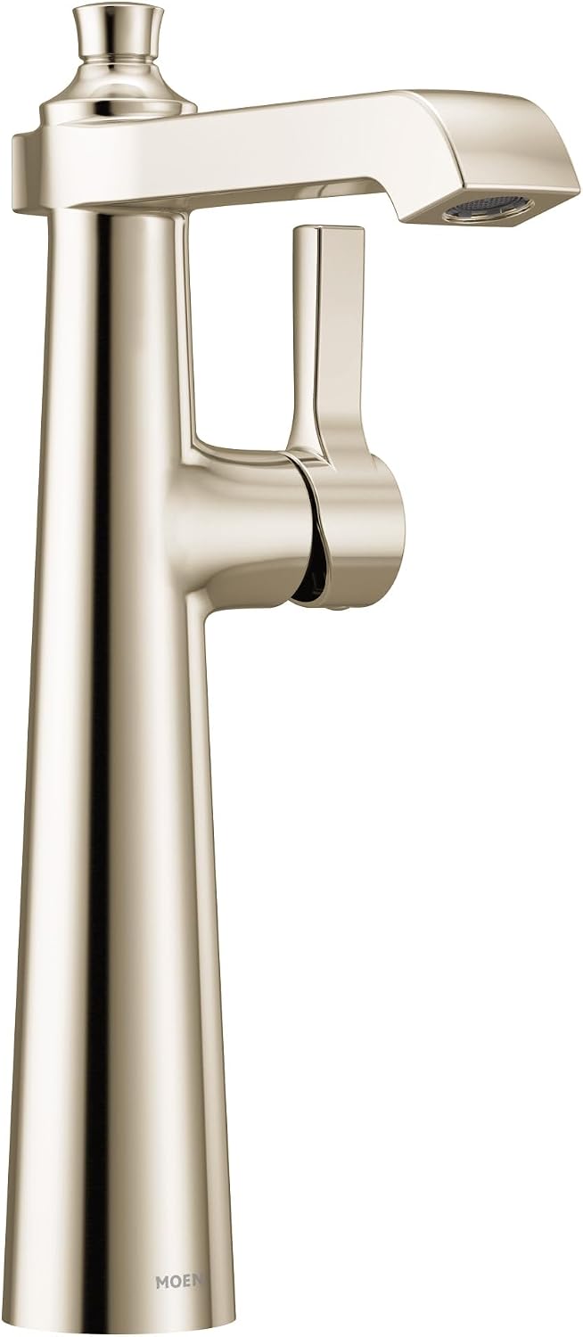 Moen S6982NL Flara One-Handle Single Hole Vessel Sink Bathroom Faucet, Polished Nickel