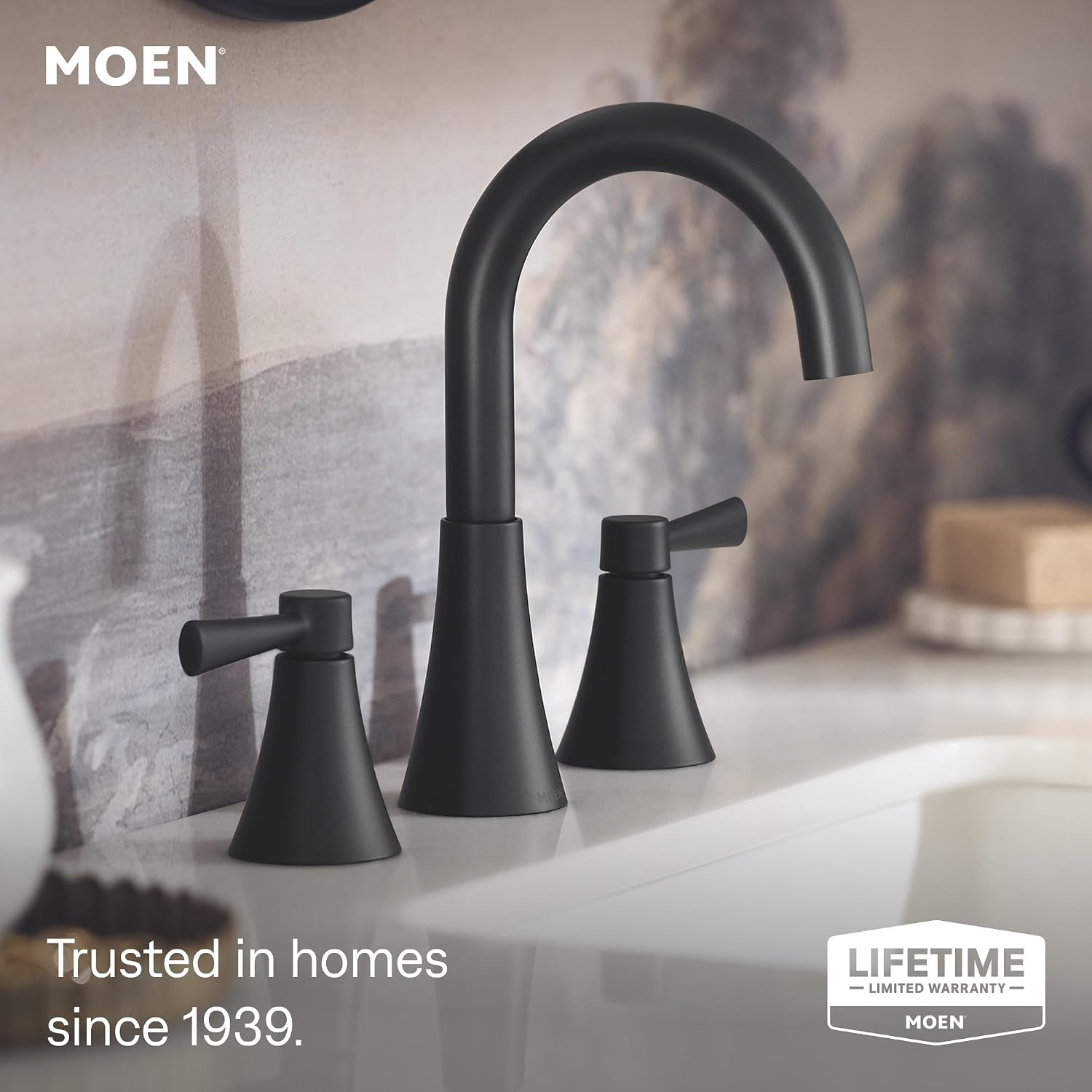 Moen Ronan Widespread Bathroom Faucet, Matte Black, 84023BL