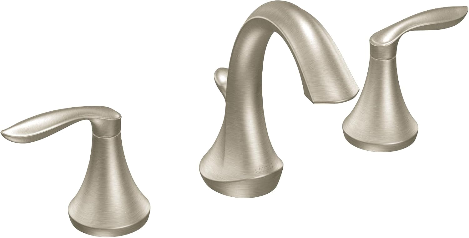 Moen Eva Brushed Nickel Two-Handle High-Arc Widespread Bathroom Faucet, Bath Faucets for Sink 3 Hole Setup, Valve Required, T6420BN