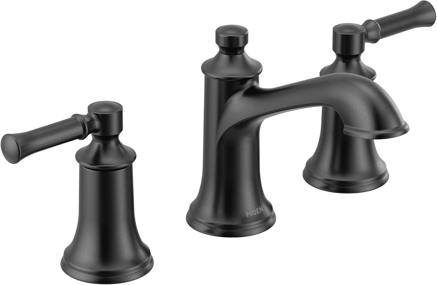 Moen Dartmoor Matte Black Two-Handle High Arc Widespread Bathroom Sink Faucet for 3-Hole Setups with Valve Included, TV6805BL