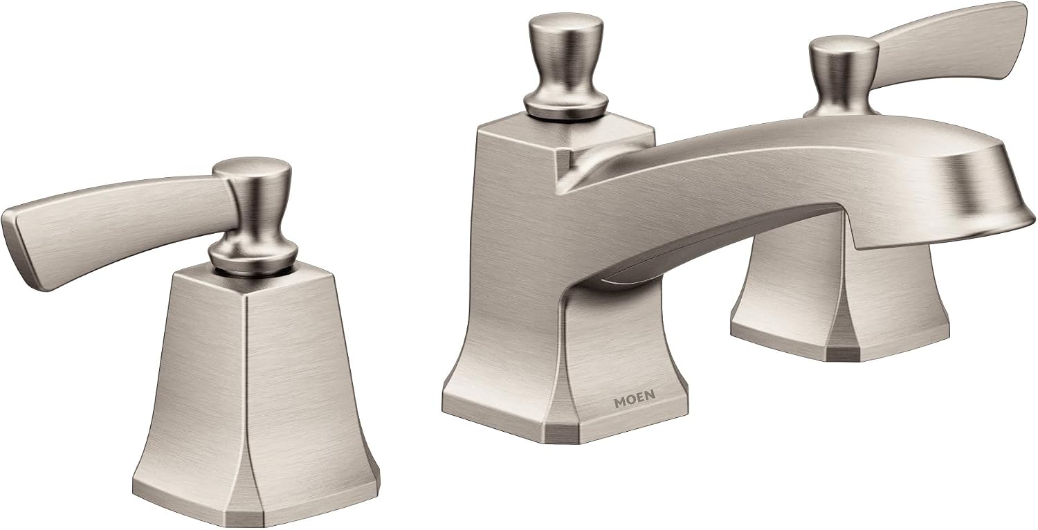 Moen Conway Spot Resist Brushed Nickel Two Handle Widespread Bathroom Sink Faucet with Valve Included, 84926SRN Spot Resist Stainless