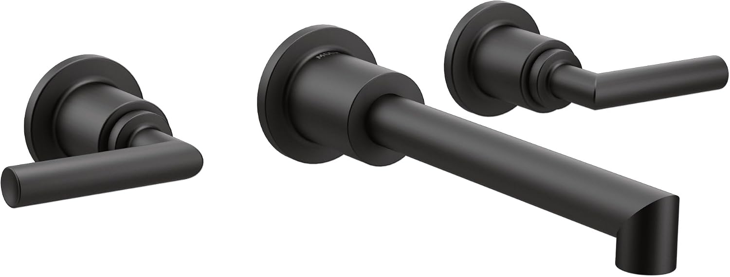 Moen TS43003BL Arris Two-Handle Wall Mount Bathroom Faucet Trim, Valve Required, Matte Black