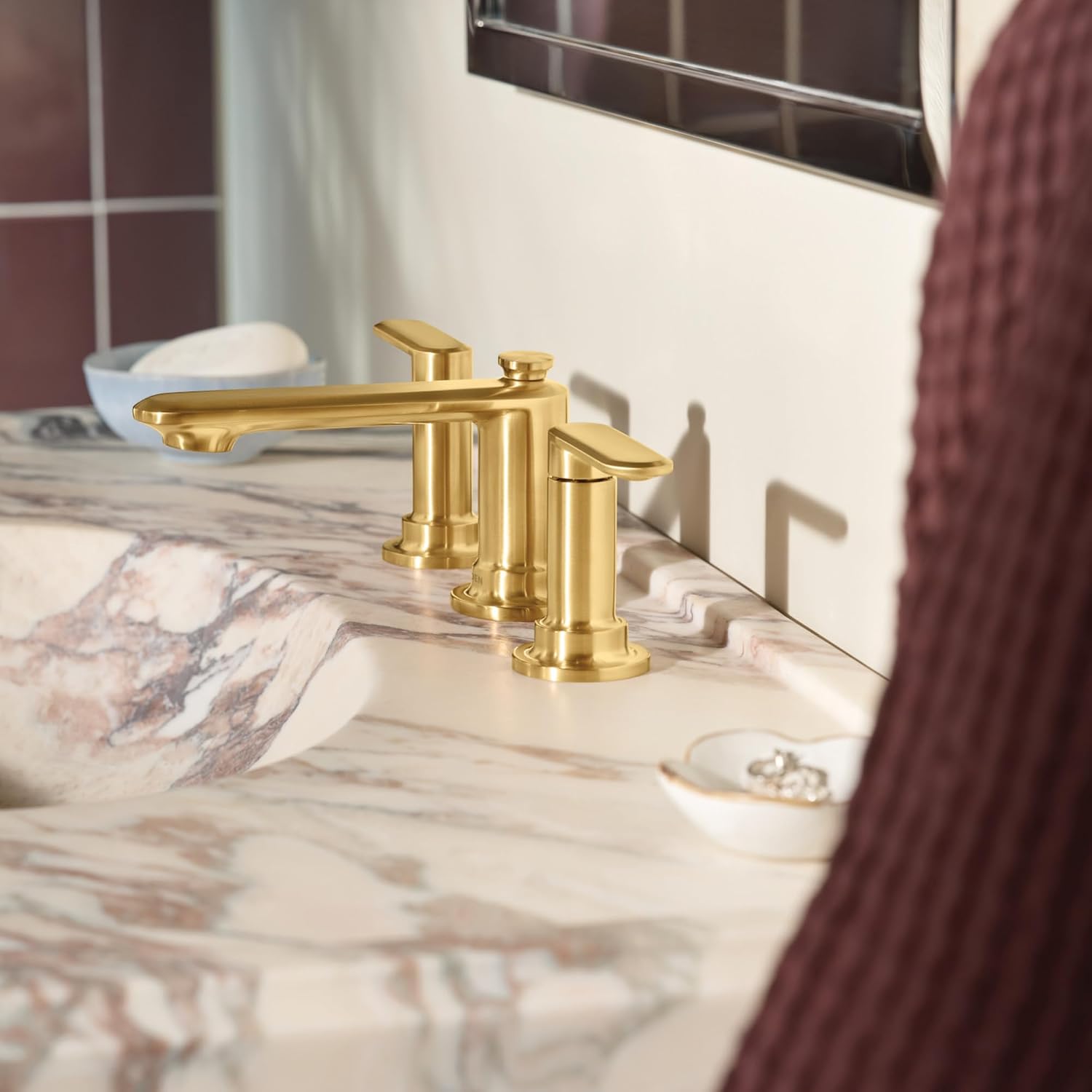 Moen Greenfield Brushed Gold Two-Handle Widespread Bathroom Sink Faucet, TV6507BG