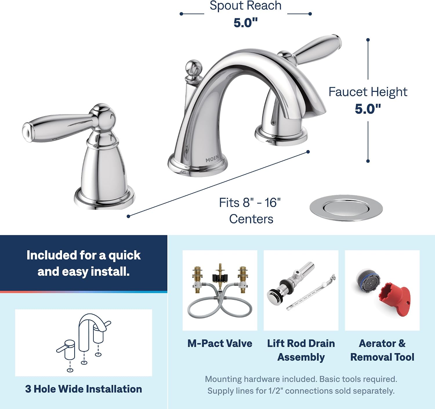 Moen Brantford Widespread Bathroom Faucet, Chrome, TV6620
