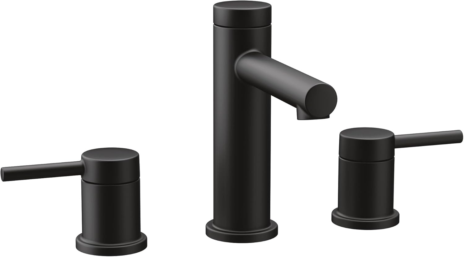 Moen Two Handle Widespread Contemporary Modern Matte Black Bathroom Sink Faucet with Drain Kit Perfect for Countertop and Wide Spread Bath Setup, T6193BL