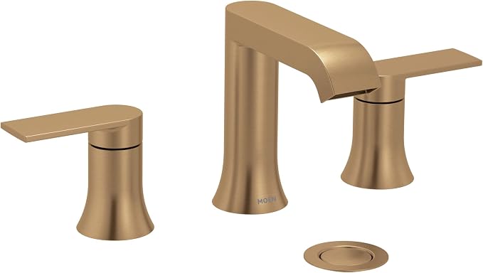 Moen Genta LX Bronzed Gold Two-Handle High Arc Widespread Bathroom Sink Faucet, for 3-Hole Setups, Valve Included, TV6708BZG