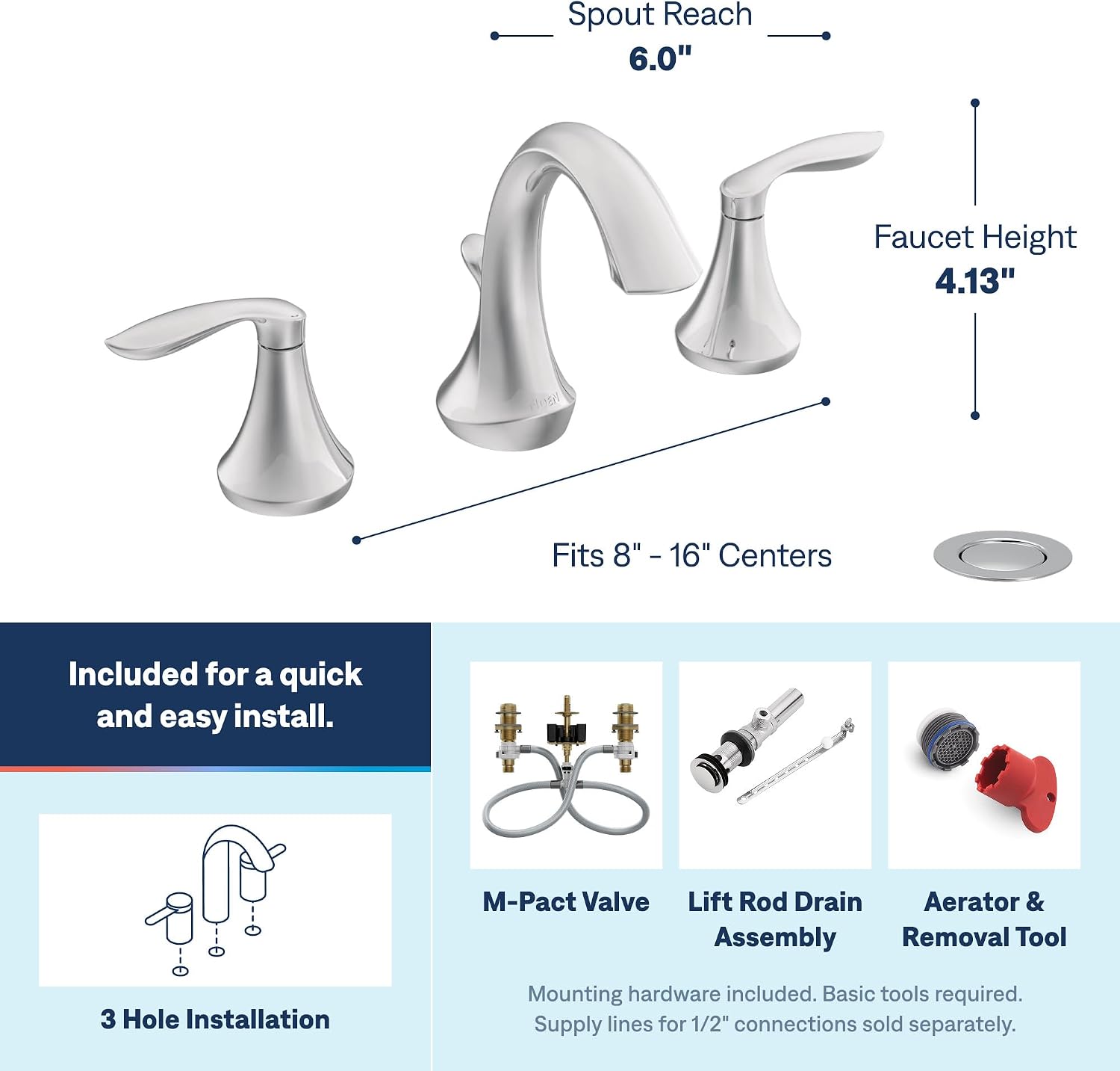 Moen Eva Widespread Bathroom Faucet, Chrome, TV6420