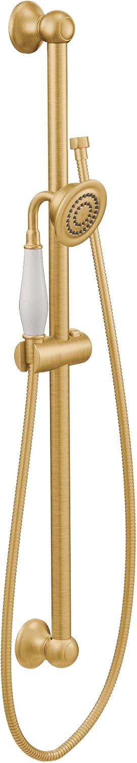 Moen S12107EPBG Weymouth Traditional Eco-Performance Handshower Handheld Shower with 30-Inch Slide Bar and 69-Inch Metal Hose, Brushed Gold