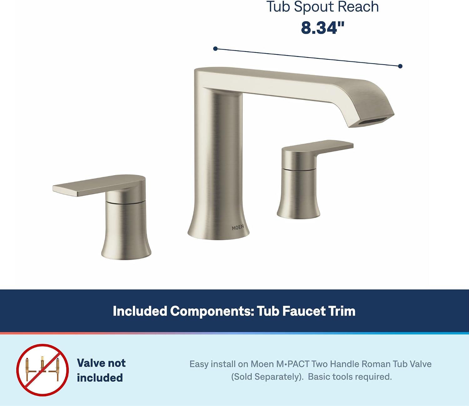 Moen Genta LX Roman Tub Faucet, Valve Required, Brushed Nickel, T908BN