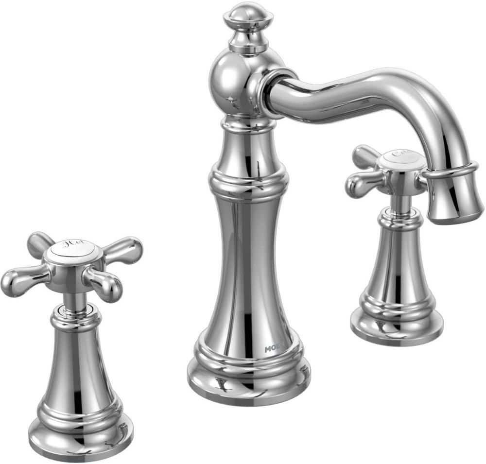 Moen TS42114NL Weymouth Two-Handle Widespread Cross Handle Bathroom Faucet Trim Kit, Valve Required, Polished Nickel