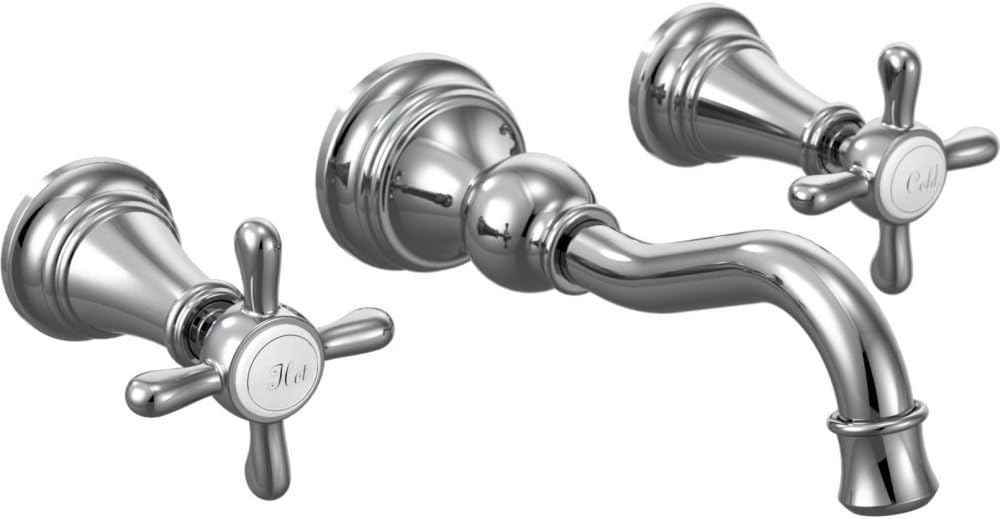 Moen TS42112 Weymouth Cross Handle Wall Mount Bathroom Faucet Trim, Valve Required, Chrome Polished Chrome