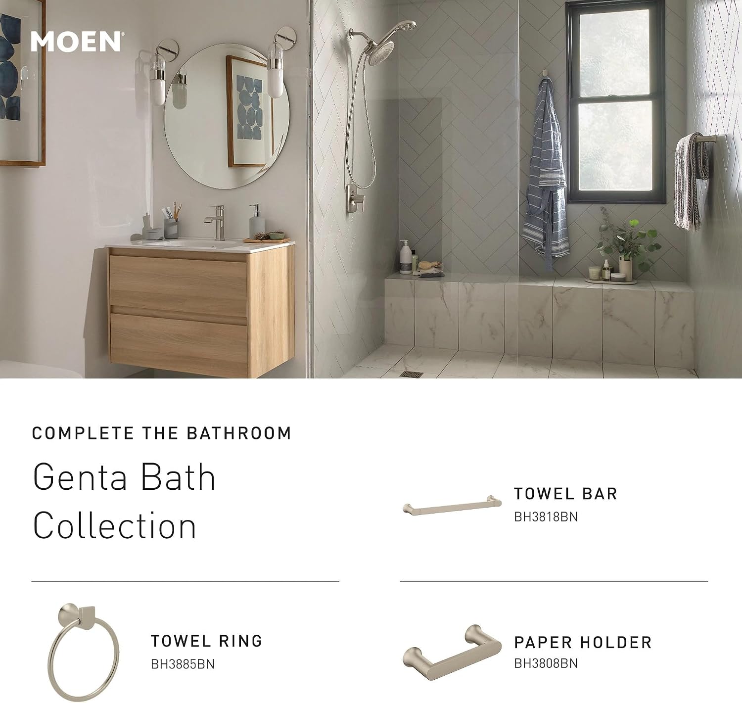 Moen Genta LX Wall Mount Robe Hook, Brushed Nickel, BH3803BN