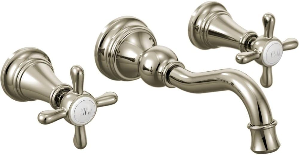 Moen TS42112NL Weymouth Two-Handle High Arc Wall Mount Bathroom Faucet, Nickel Polished Nickel
