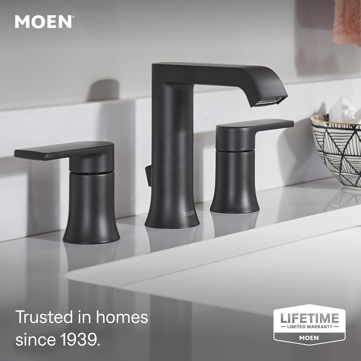 Moen Genta LX Two Handle Widespread Bathroom Sink Faucet in Matte Black
