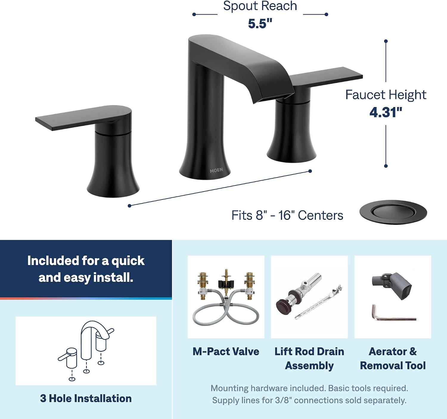 Moen Genta LX Two Handle Widespread Bathroom Sink Faucet in Matte Black