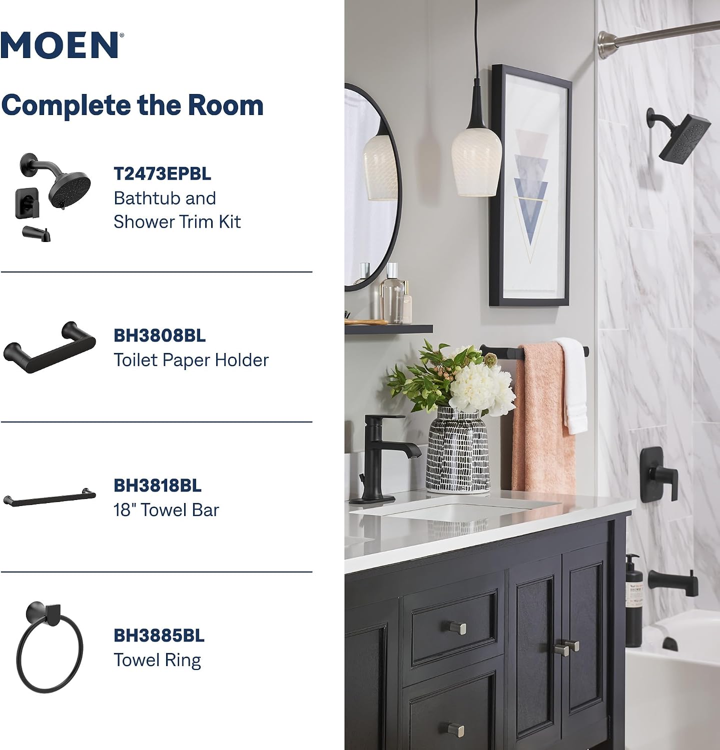 Moen Genta LX Two Handle Widespread Bathroom Sink Faucet in Matte Black