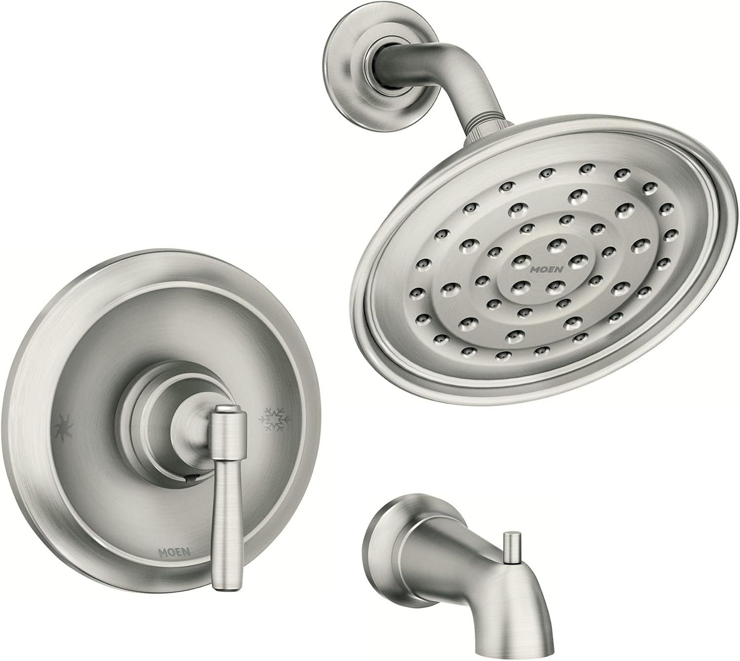 Moen Halle Spot Resist Brushed Nickel Tub and Shower Trim Kit Featuring Showerhead, Lever Handle, and Tub Spout with Posi-Temp Valve Included, 82970SRN Spot Resist Nickel