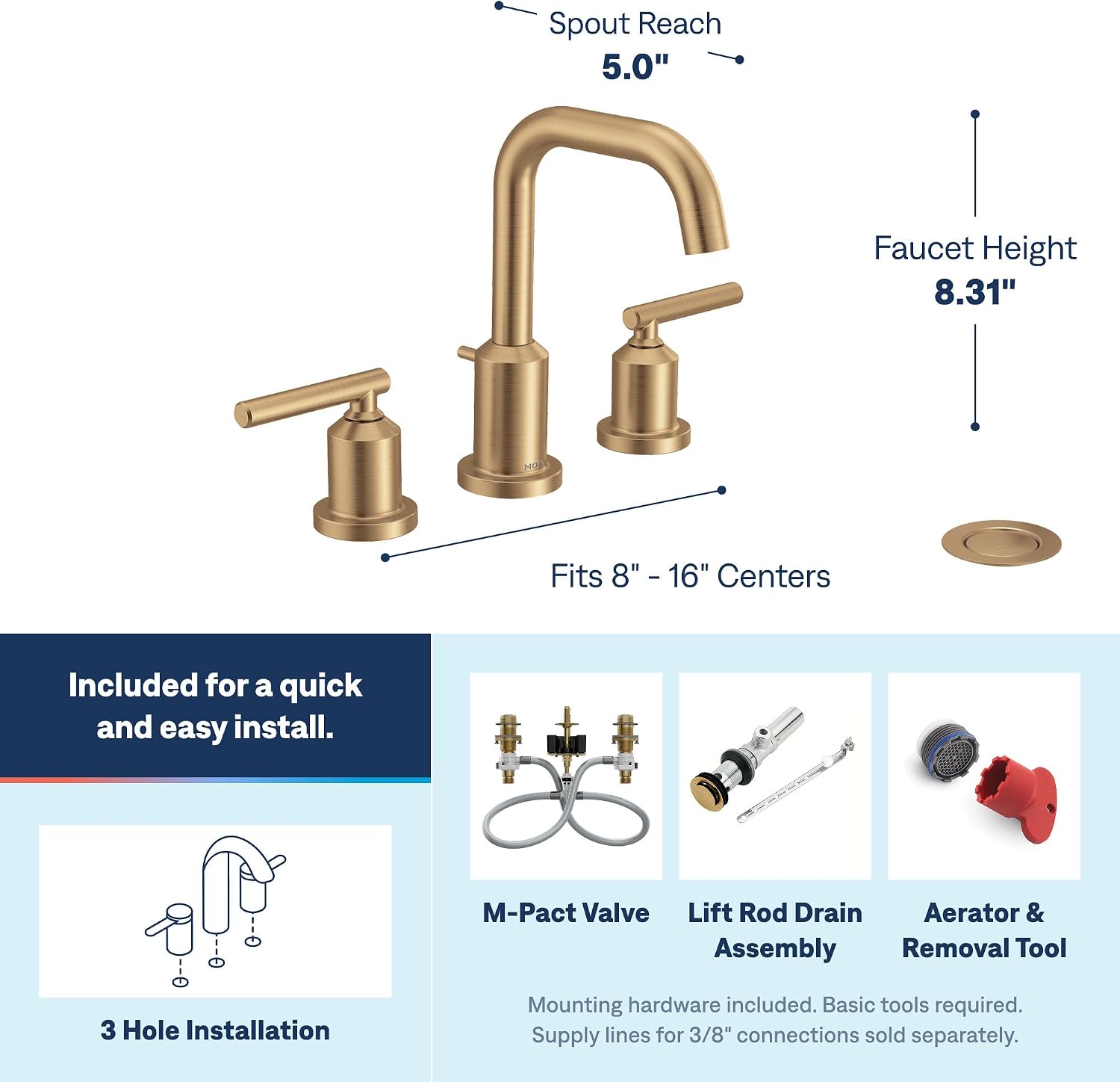 Moen Gibson Widespread Bathroom Faucet, Bronzed Gold, TV6142BZG