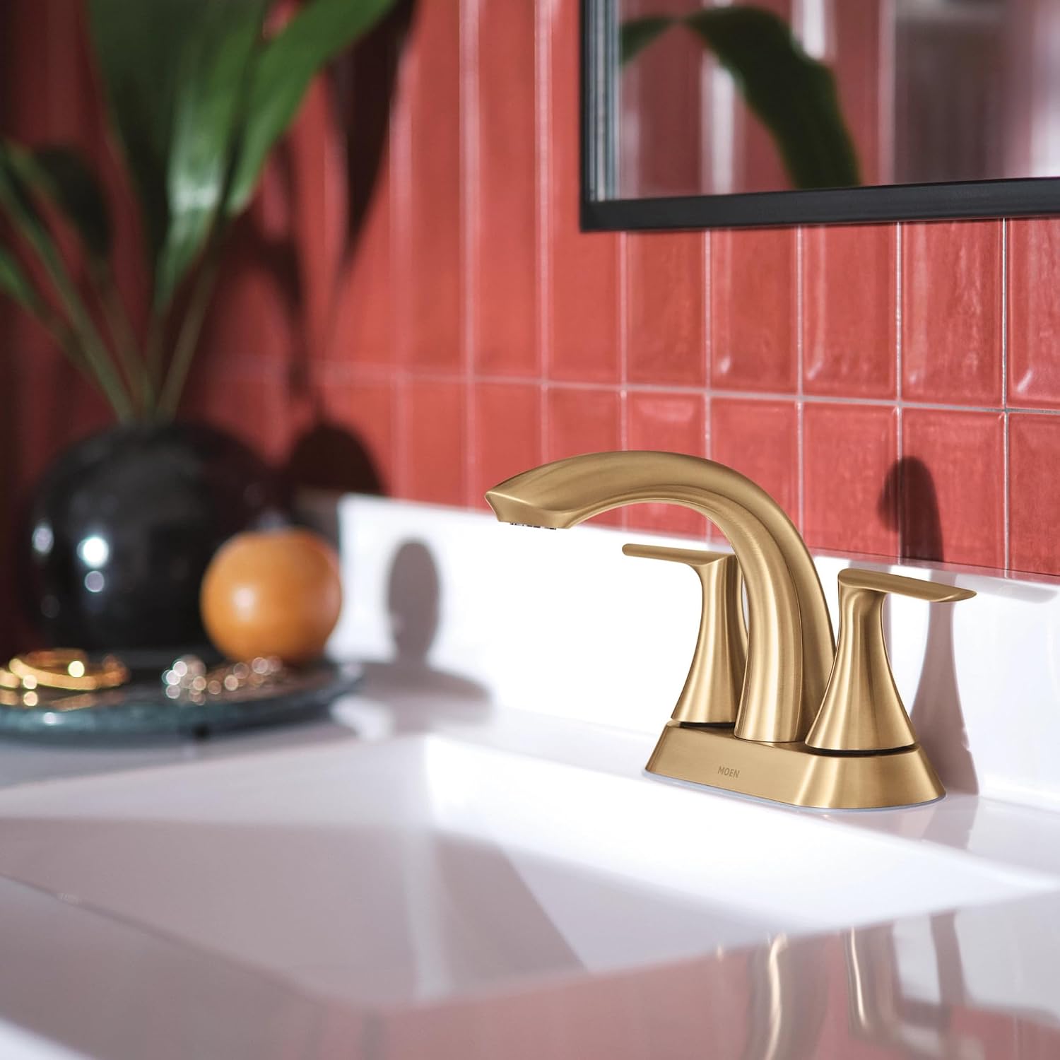 Moen Findlay Bronzed Gold Two Handle 4-Inch Centerset Bathroom Faucet, 84515BZG