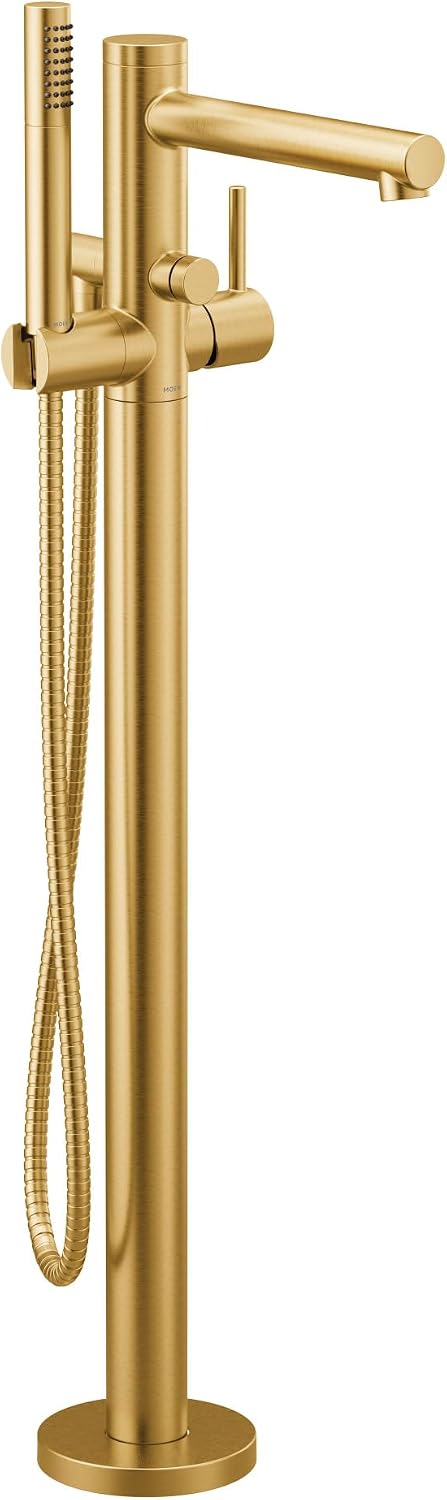 Moen Align Brushed Gold One-Handle Freestanding Floor Mount Tub Filler, Freestanding Tub Faucet with Handshower, 395BG