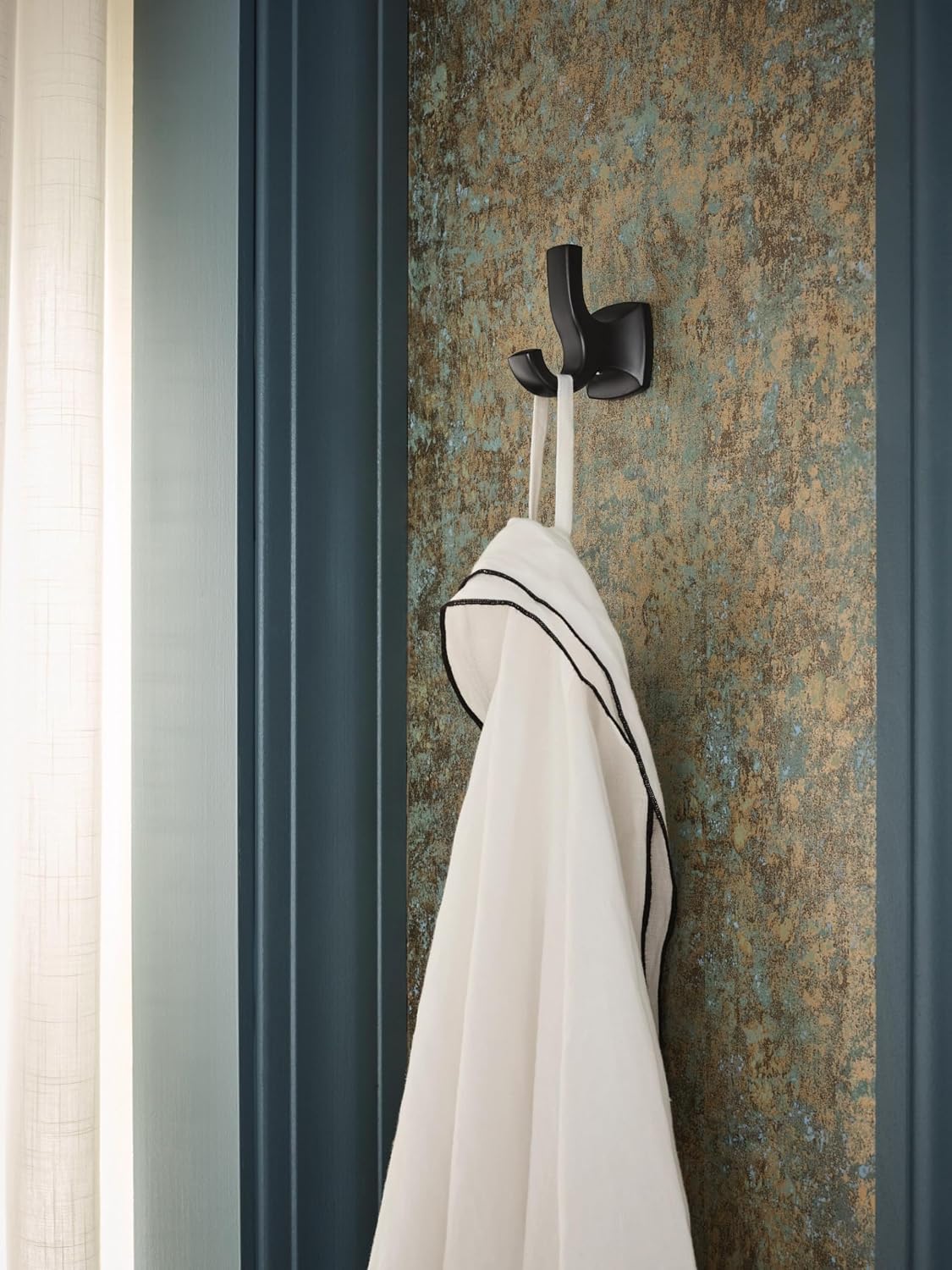Moen Voss Matte Black Double Robe Hook for Bathroom Towels, YB5103BL