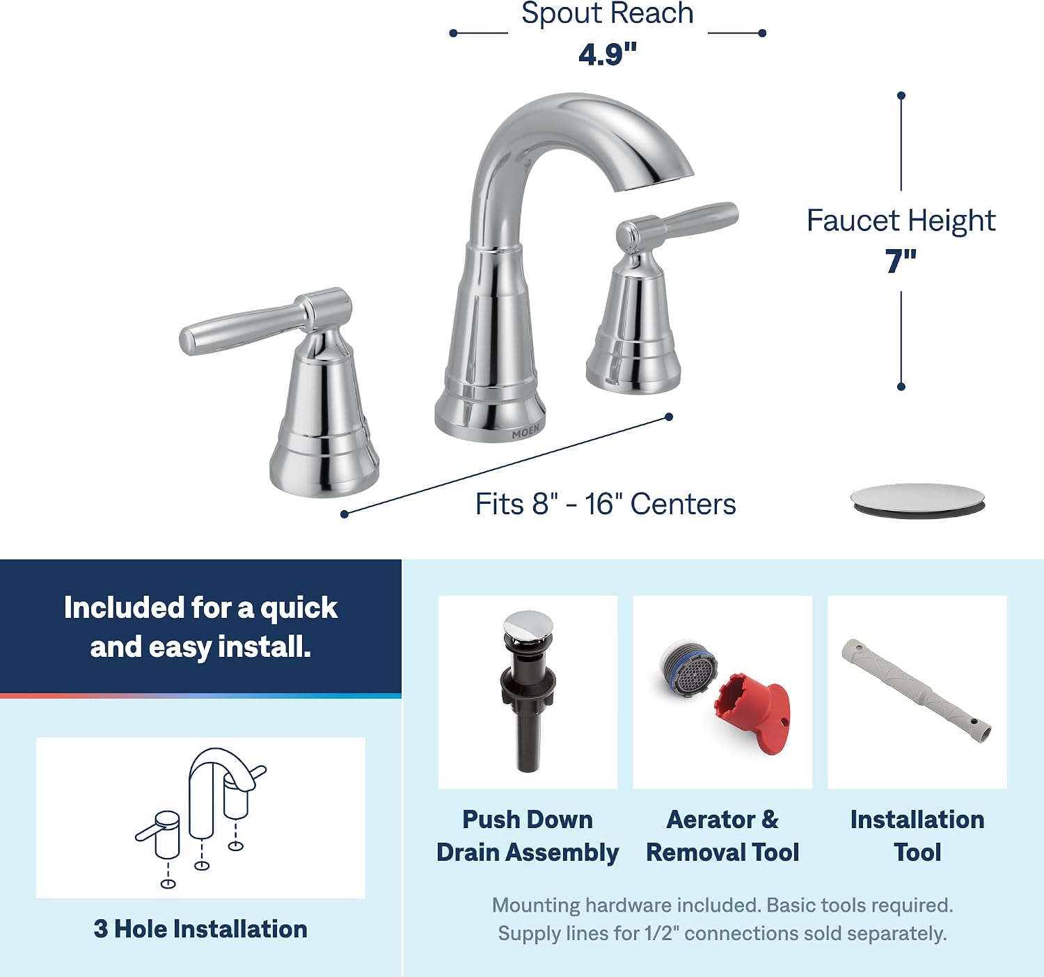 Moen Halle Widespread Bathroom Faucet, Chrome, 84972C