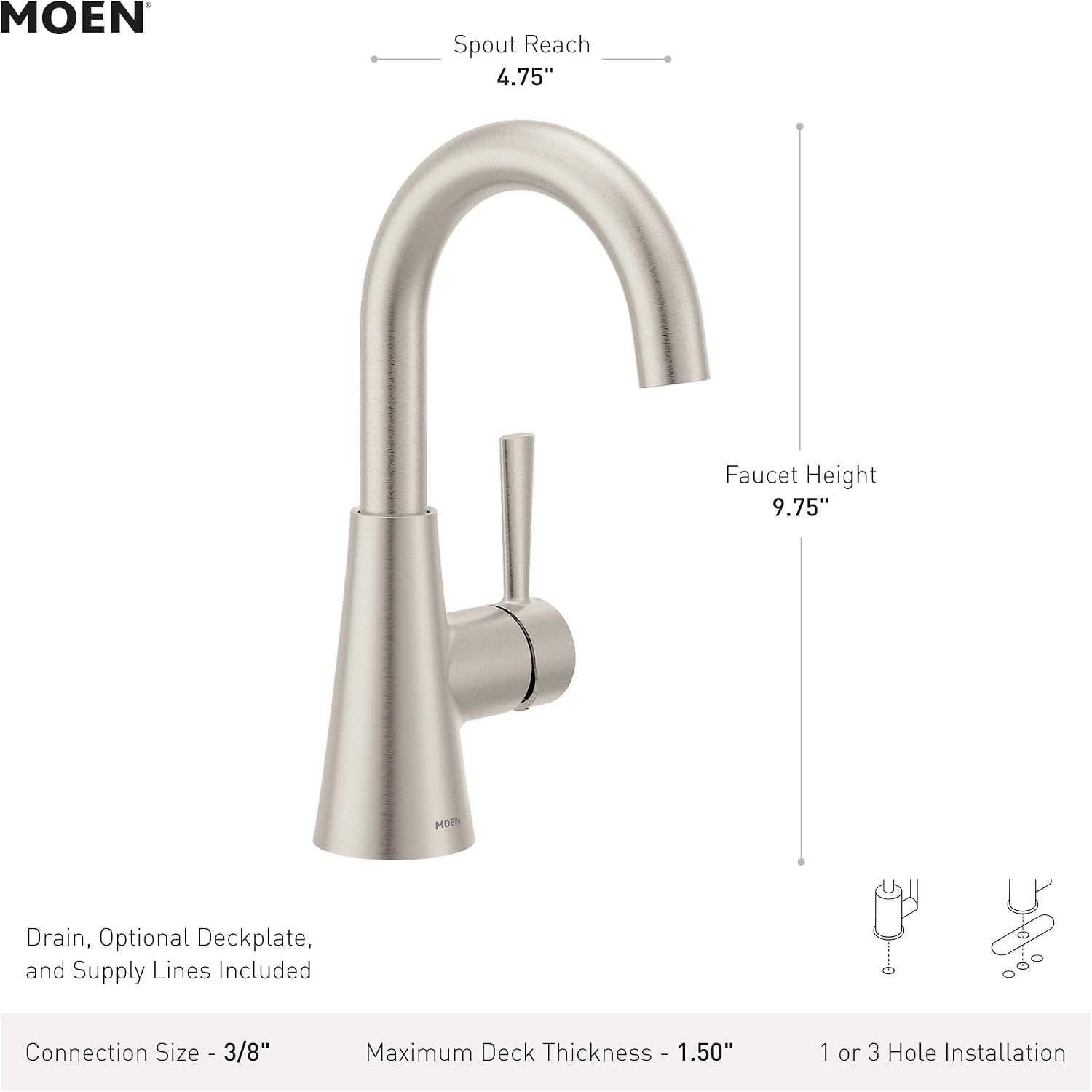 Moen 84021 Ronan Bath Faucet with Spring Drain, Chrome
