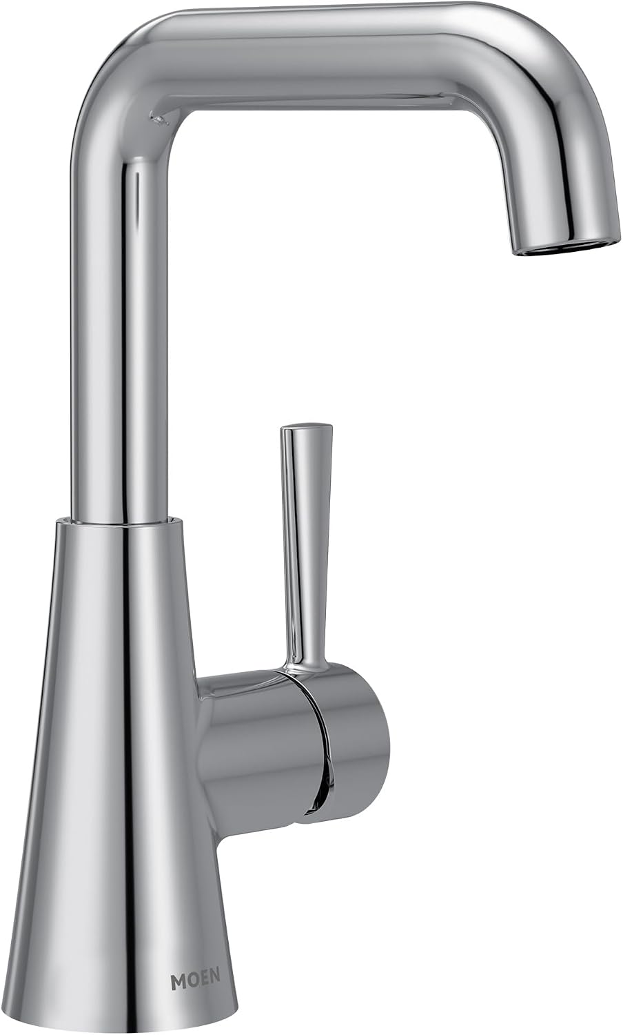 Moen Ronan Chrome Double Bend Single Hole Modern Bathroom Sink Faucet with Optional Deckplate and Spring Loaded Drain Assembly, 84024