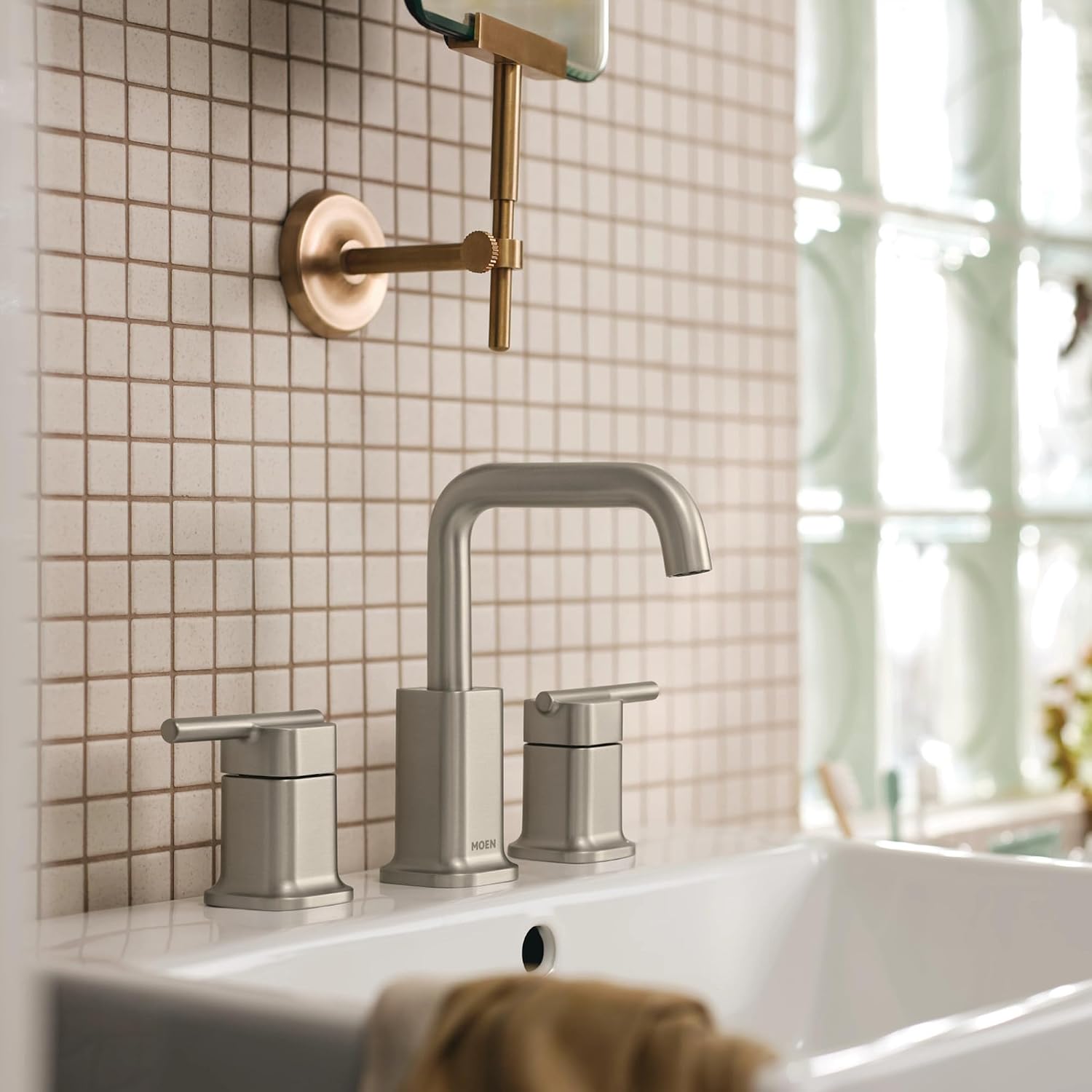 Moen Inara Widespread Bathroom Faucet, Spot Resist Nickel, 84043SRN
