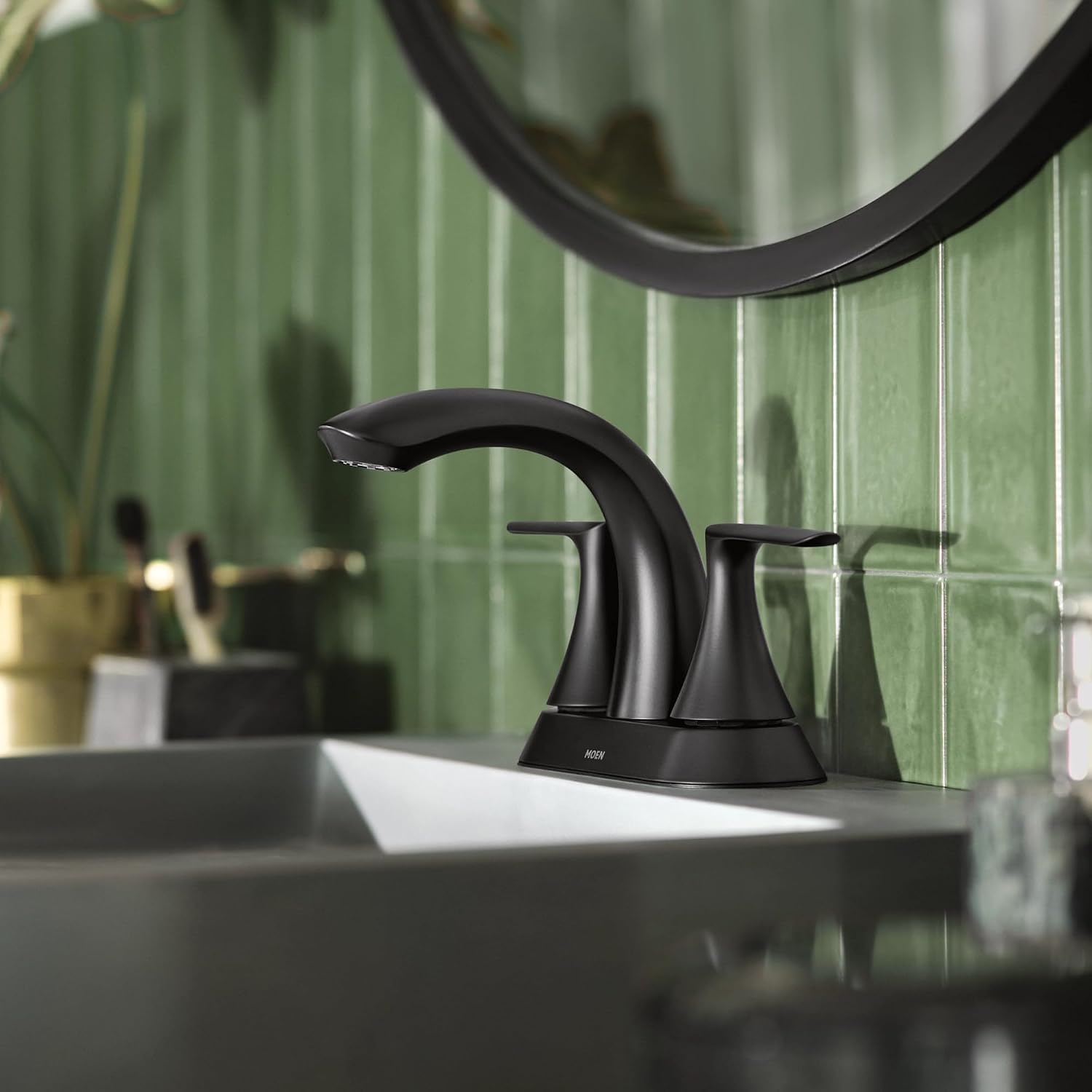 Moen Findlay Matte Black Two Handle 4-Inch Centerset Bathroom Faucet, 84515BL