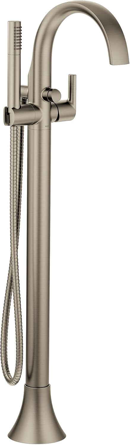 Moen S3105BN Doux One-Handle Freestanding Floor Mount Tub Filler with Handshower, Brushed Nickel