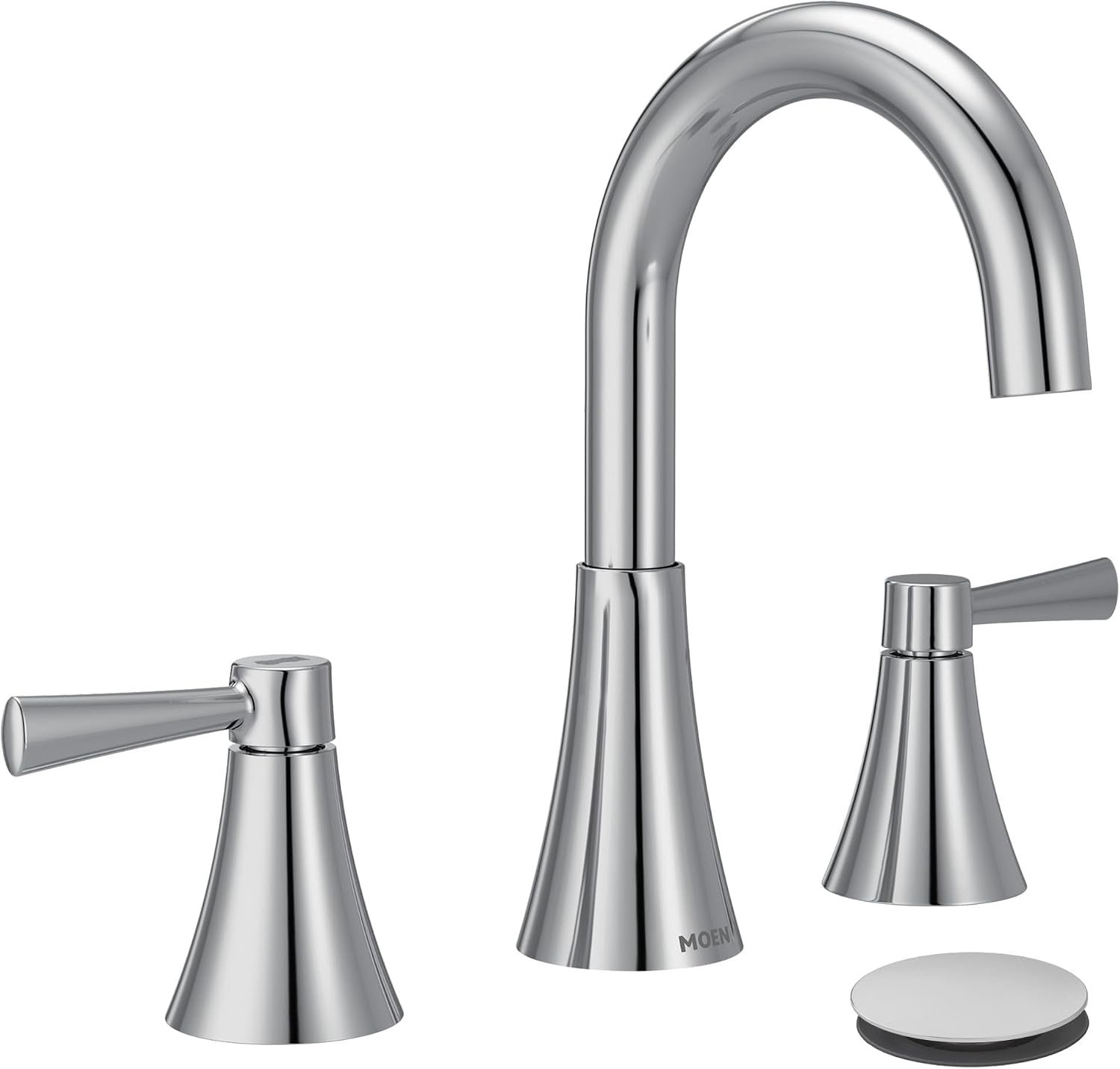 Moen 84023 Ronan Two-Handle Widespread Bathroom Sink Faucet, Valve Included, Chrome, Modern 3-Hole Faucet with Push-Down Drain Assembly