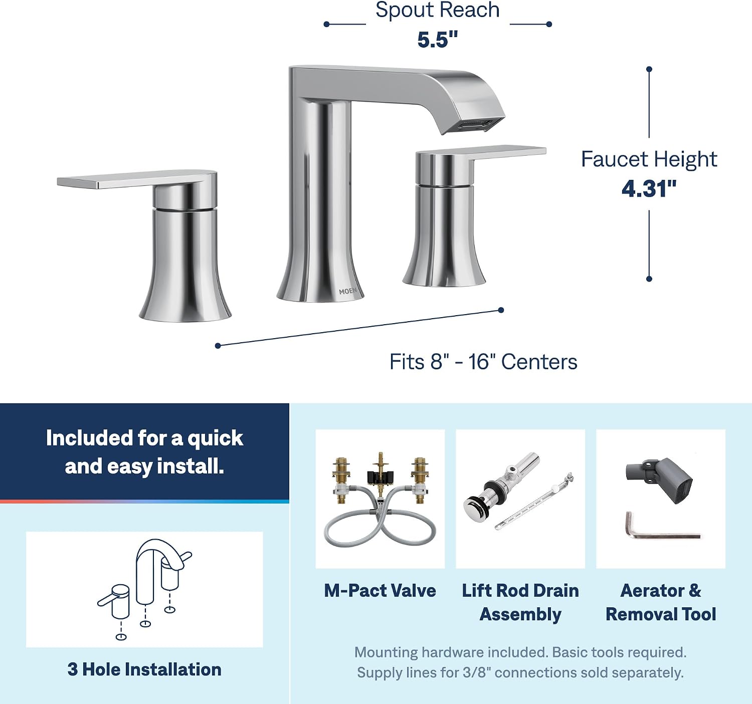 Moen Genta LX Widespread Bathroom Faucet, Chrome, TV6708