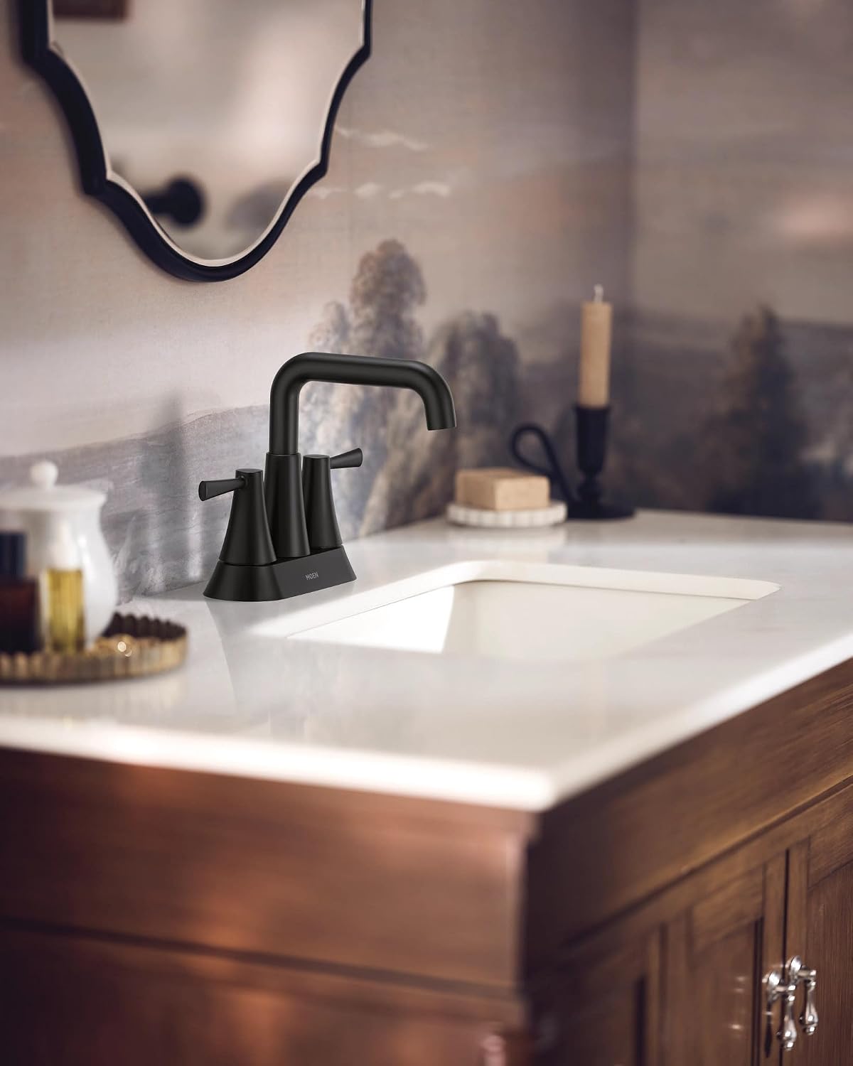 Moen Ronan Centerset Bathroom Faucet, Matte Black, 84025BL