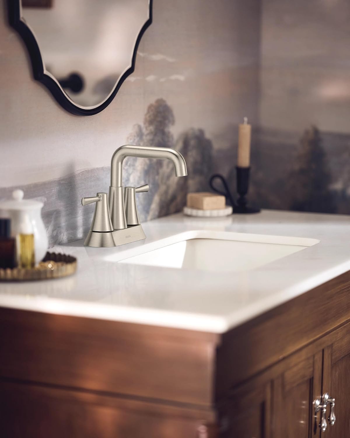 Moen Ronan Centerset Bathroom Faucet, Spot Resist Nickel, 84025SRN Brushed Nickel