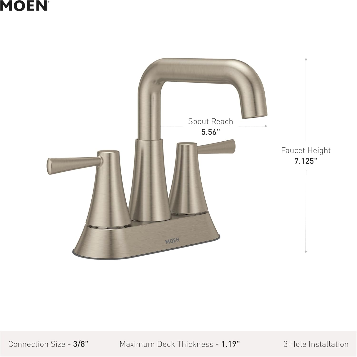 Moen Ronan Centerset Bathroom Faucet, Spot Resist Nickel, 84025SRN Brushed Nickel