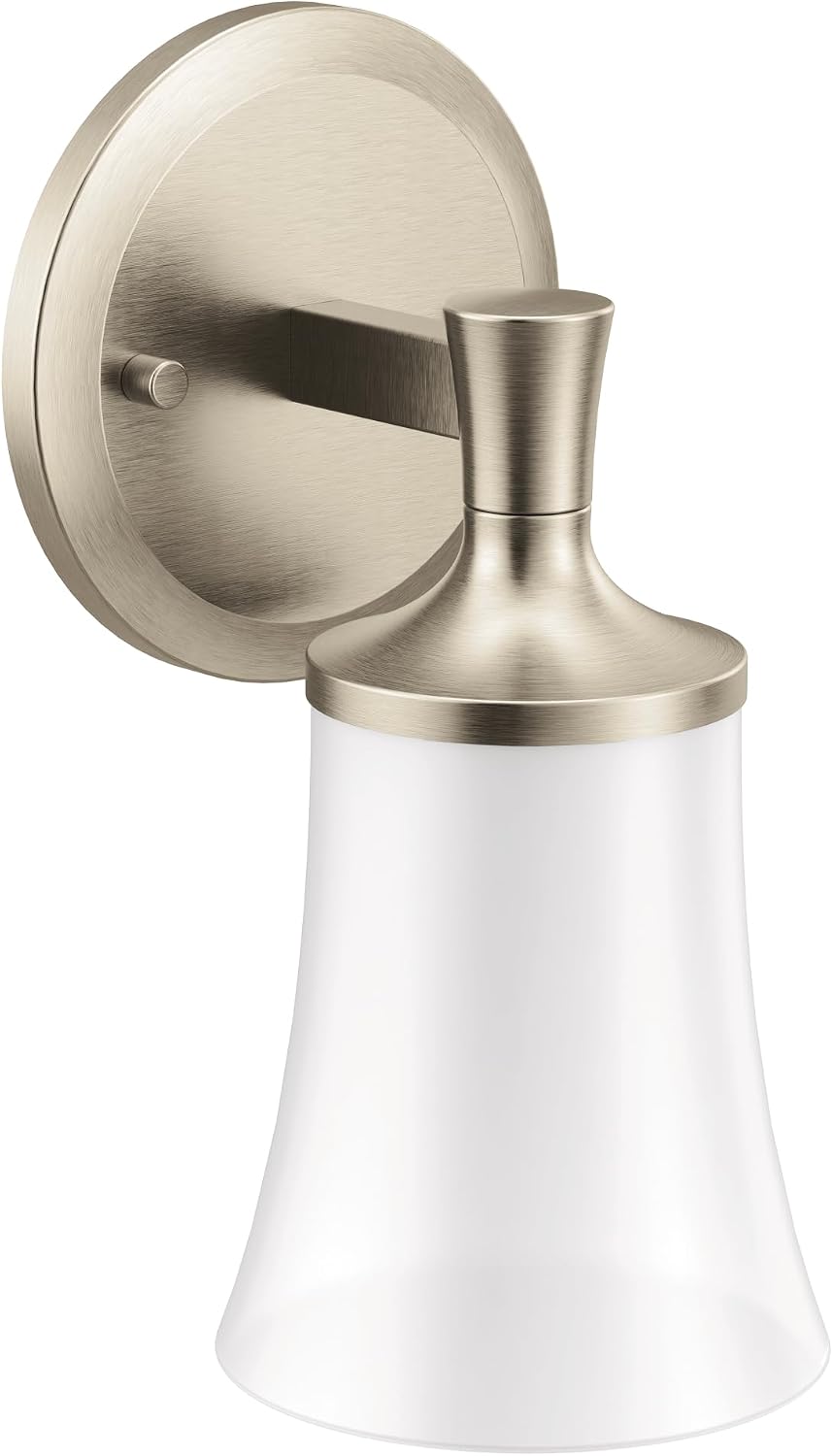 Moen YB0361BN Flara 1-Light Dual-Mount Bath Bathroom Vanity Light Fixture with Frosted Glass, Brushed Nickel