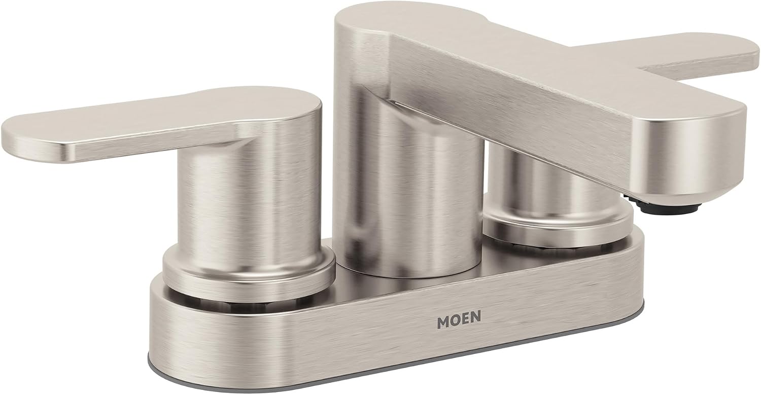 Moen Laris Spot Resist Brushed Nickel Two-Handle 4” Centerset Modern Bathroom Faucet, 84015SRN